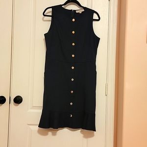 LOFT navy, gold buttons flip skirt bottom dress, sz 10